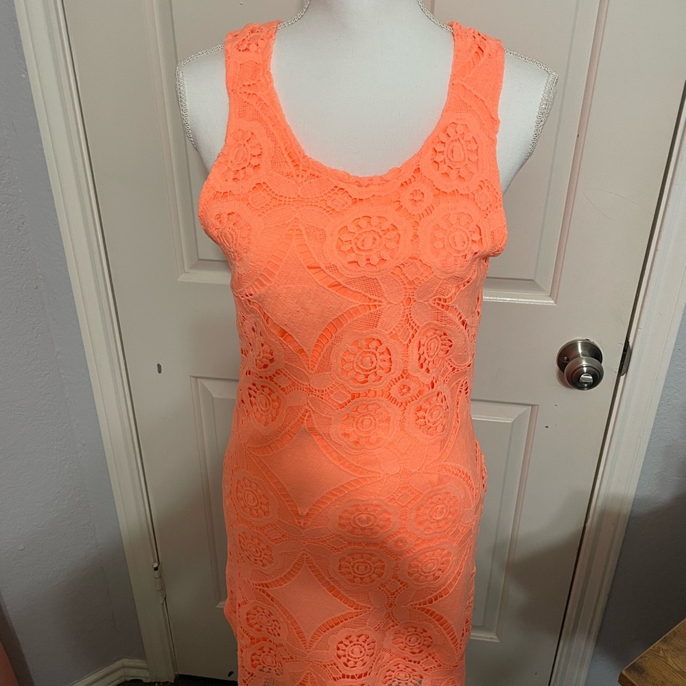 Chic Orange Lace Sleeveless Dress